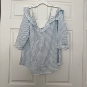 Blue & White Striped Off the Shoulder Blouse